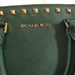 Green & Gold Studded structured Michael Kors Purse